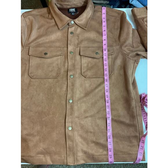 NWOT Frye Faux Suede Shirt Jacket, Shacket, Snap Closure, Brown Men's Size XL - Picture 5 of 9